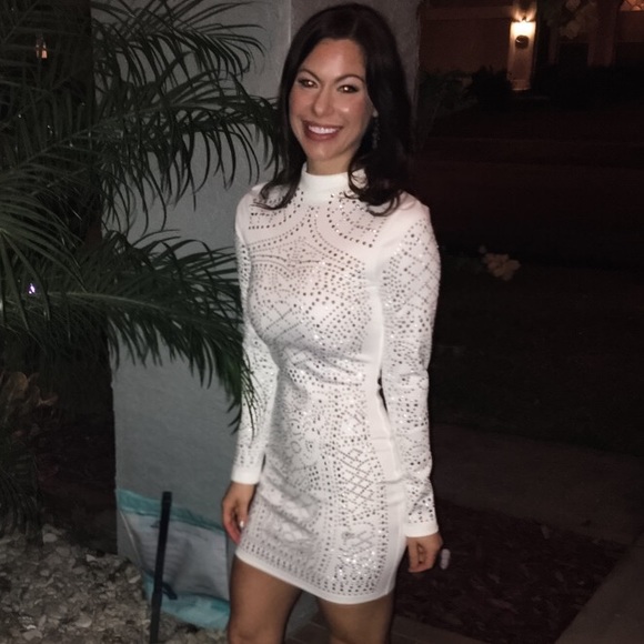 white sparkly long sleeve dress